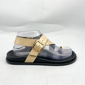 Alohas Womens 37 6.5 Siren Sandals Shoe Beige Leather Toe Loop Buckle Boho Flats